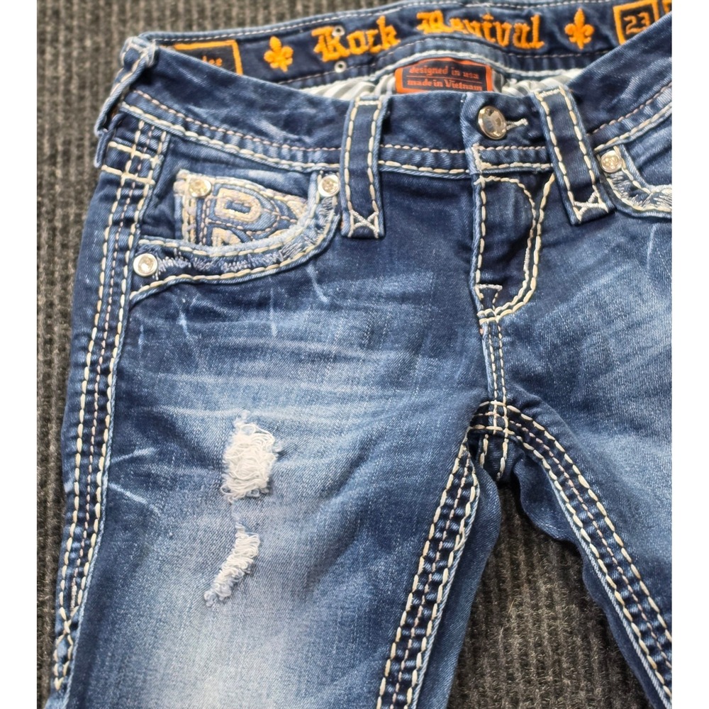 Rock Revival Ankle Skinny Jeans Womens 23 Blue Excellent Sundee Distressed - Picture 5 of 16